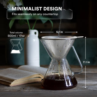 Glass Pour-Over Coffee Maker with Reusable Filter – 17 oz