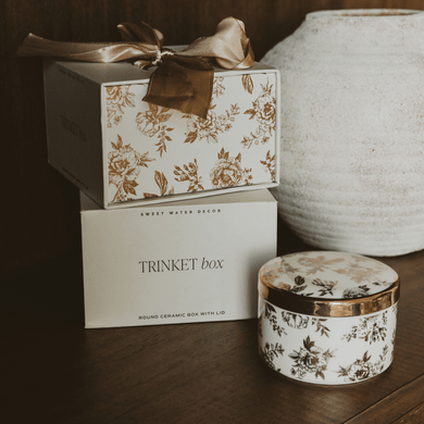 Gold Delft Ceramic Trinket Box with Lid