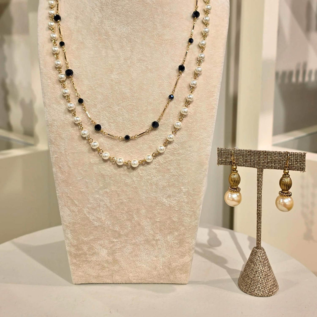 Glass Pearl & Hematite Double Strand Necklace