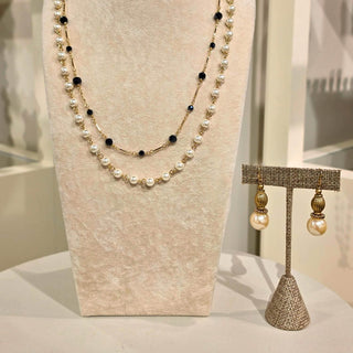 Glass Pearl & Hematite Double Strand Necklace