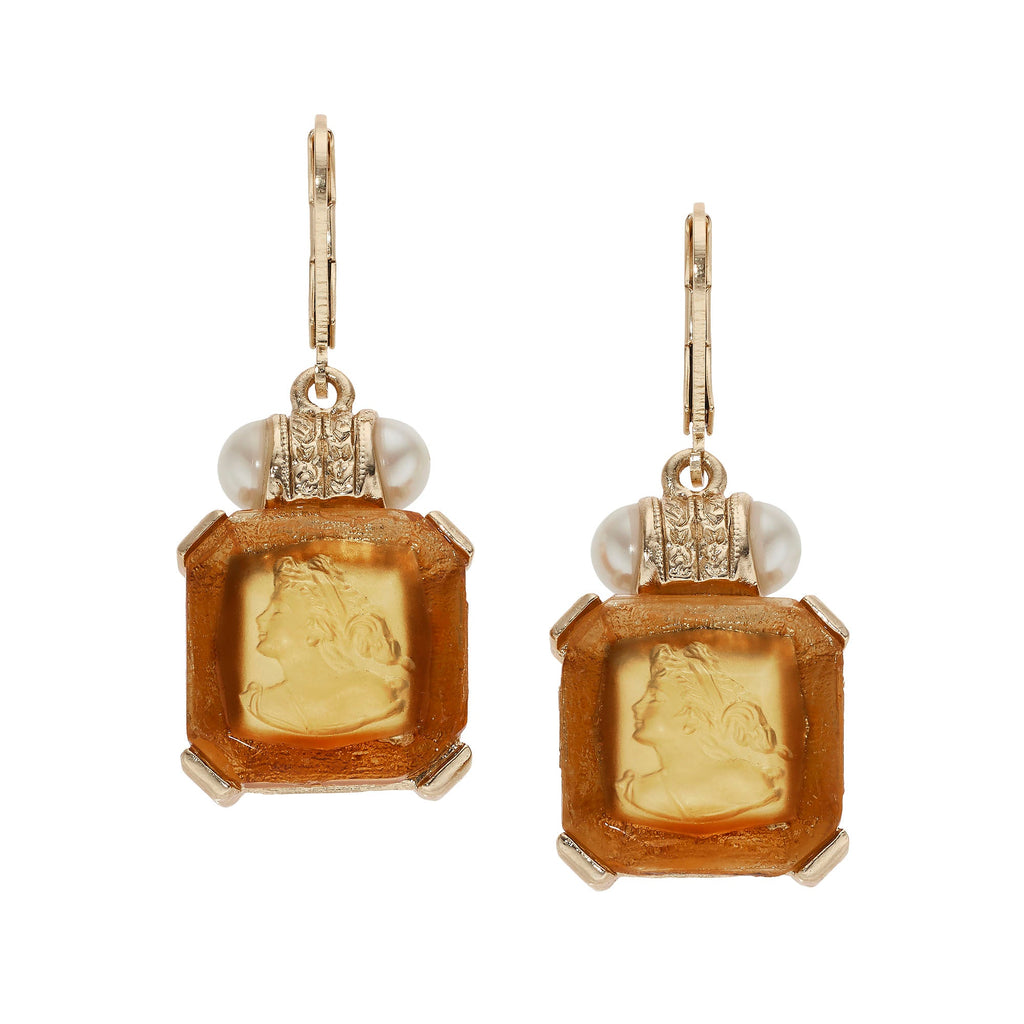 Square Topaz with Pearls Leverback Drop Earrings