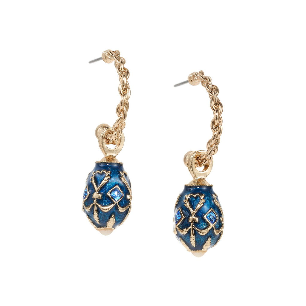 Blue Enamel Egg Hoop Earrings