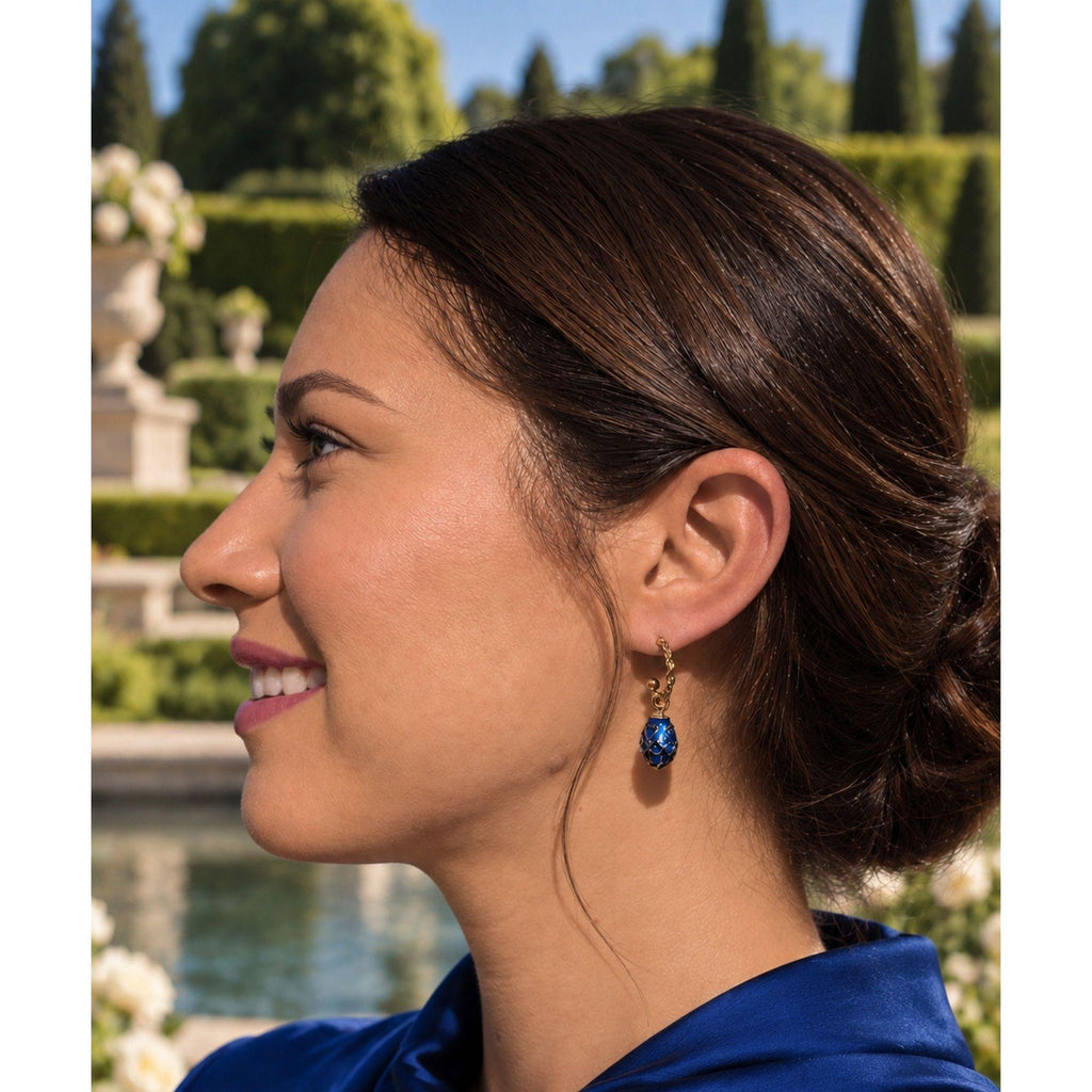 Blue Enamel Egg Hoop Earrings