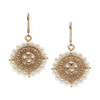 Gold Medallion with Pearls Leverback Earrings