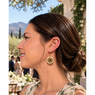 Gold Medallion with Pearls Leverback Earrings