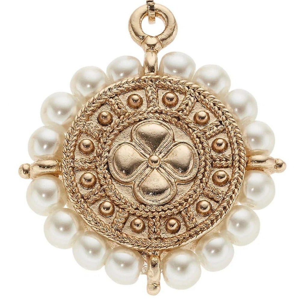 Gold Medallion with Pearls Leverback Earrings
