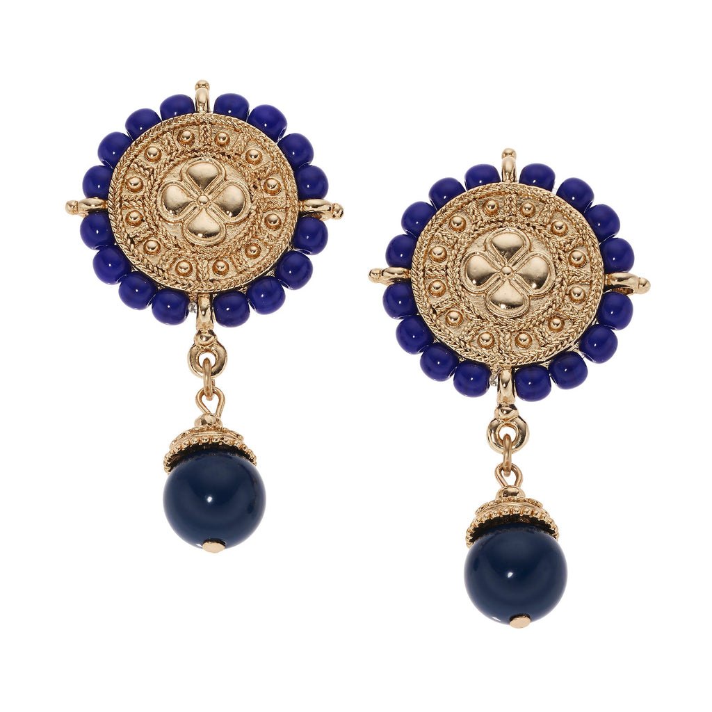 Gold Medallion with Lapis Clip Earrings