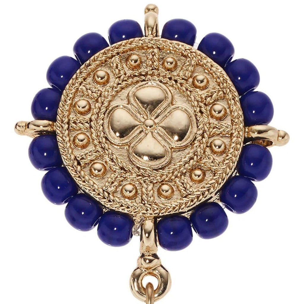 Gold Medallion with Lapis Clip Earrings