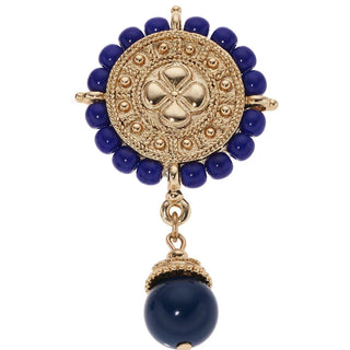 Gold Medallion with Lapis Clip Earrings