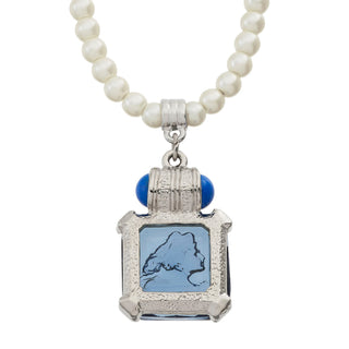Blue Venetian Glass Intaglio Pendant on Glass Pearl Necklace