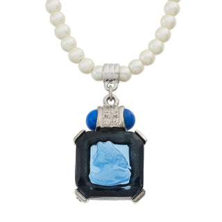 Blue Venetian Glass Intaglio Pendant on Glass Pearl Necklace