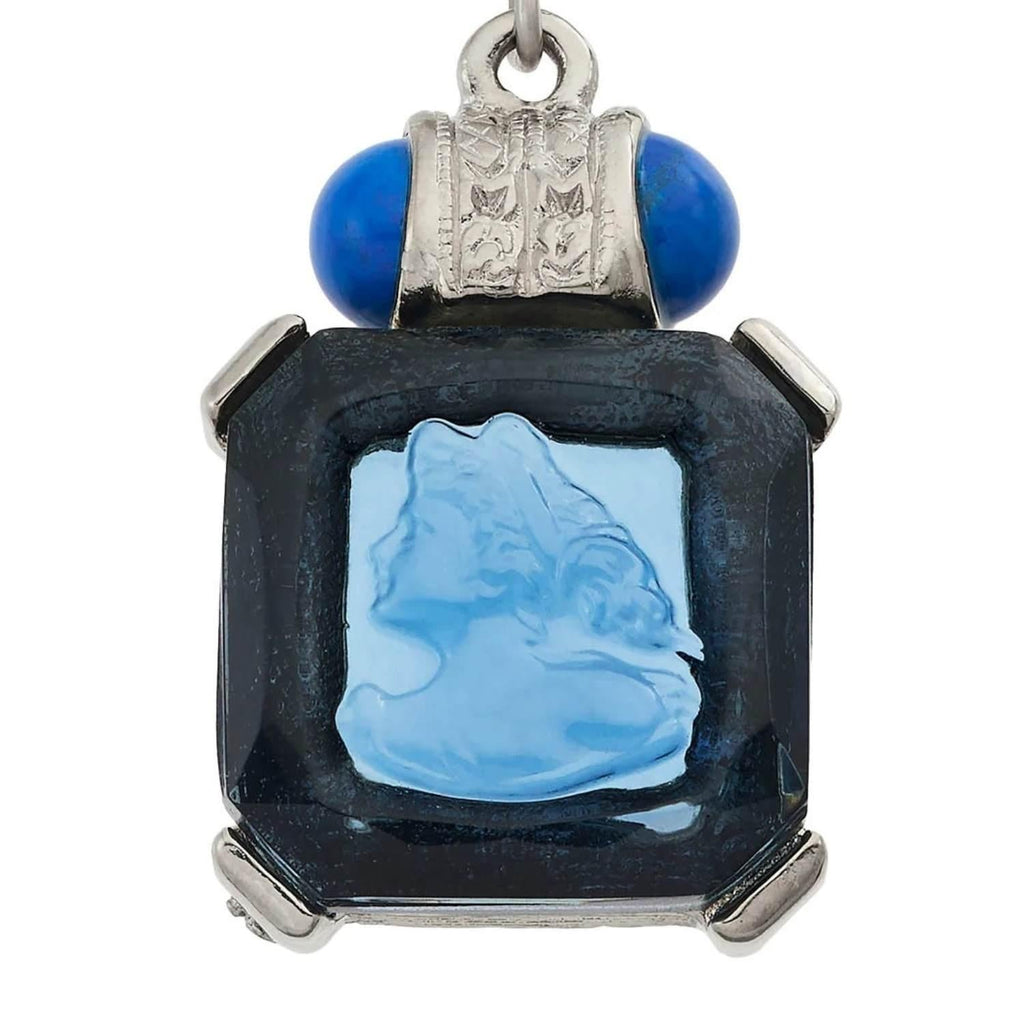Blue Venetian Glass Intaglio Pendant on Glass Pearl Necklace