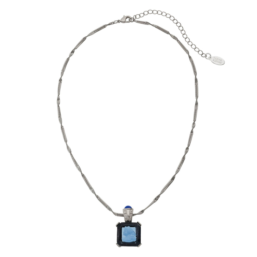 Blue Venetian Glass Intaglio Pendant Necklace