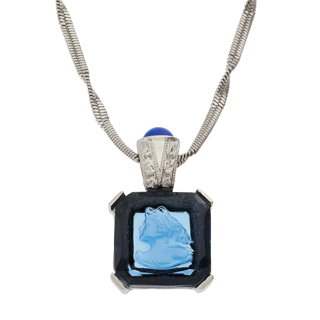 Blue Venetian Glass Intaglio Pendant Necklace