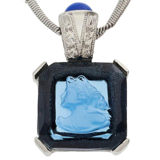 Blue Venetian Glass Intaglio Pendant Necklace