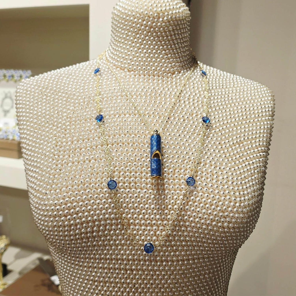 Sapphire Crystal Station Filigree Necklace