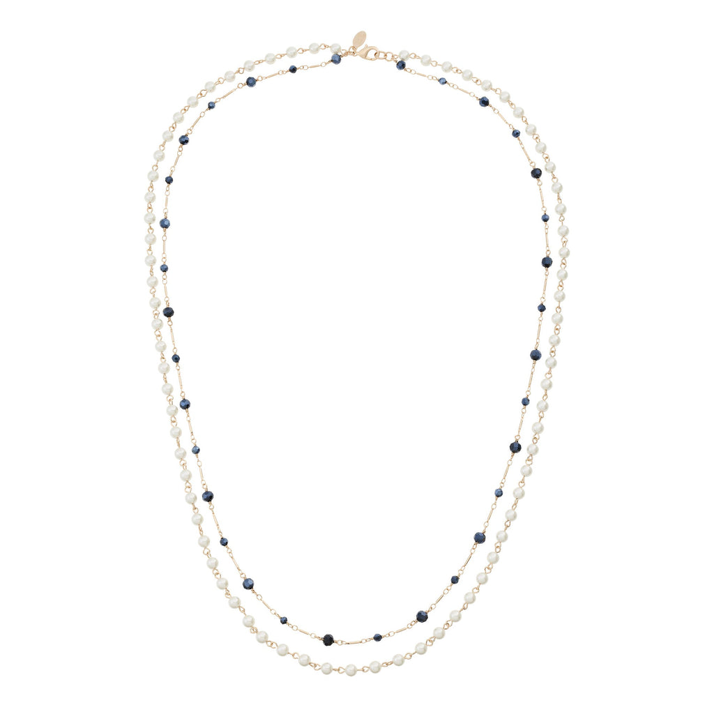 Glass Pearl & Hematite Double Strand Necklace