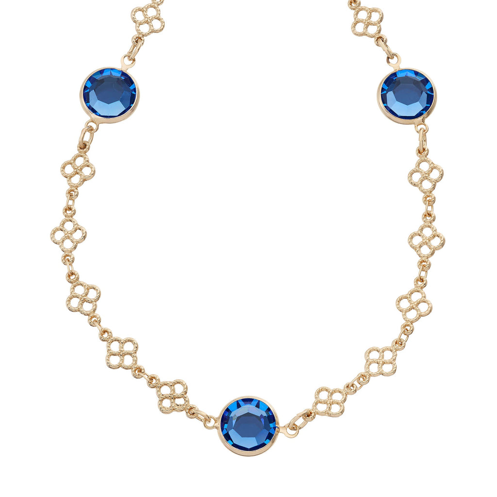 Sapphire Crystal Station Filigree Necklace