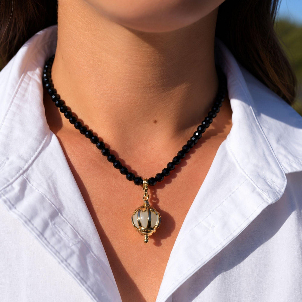 Jet Bead Lantern Necklace