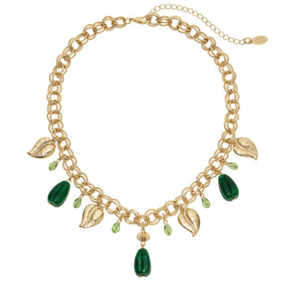 Green Drop Gold Tone Necklace