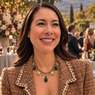 Green Drop Gold Tone Necklace