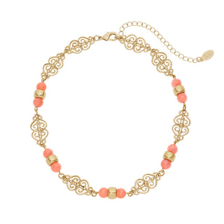 Pink Bead Gold Necklace