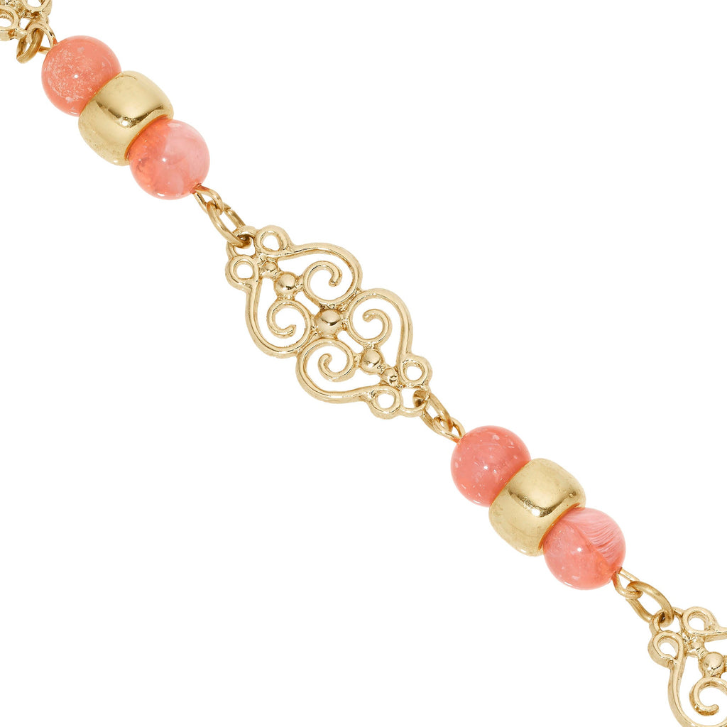 Pink Bead Gold Necklace