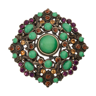 Bronze Brooch with Green Jewels