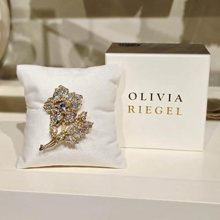 18K Gold Pavé Crystal Rose Brooch