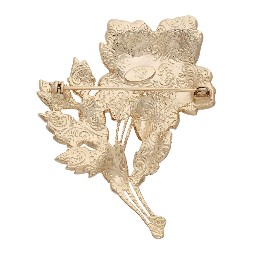 18K Gold Pavé Crystal Rose Brooch