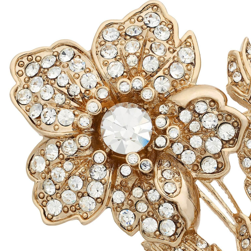 18K Gold Pavé Crystal Rose Brooch