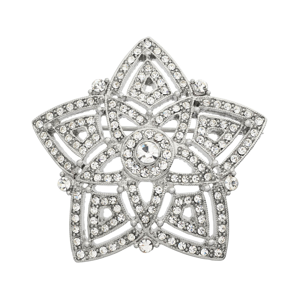 Silver Pavé Crystal Star Brooch