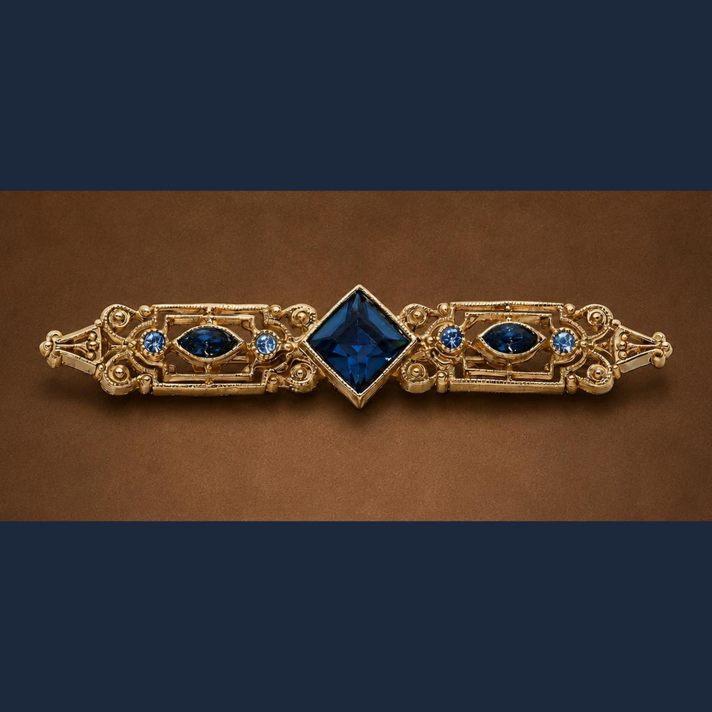 Bar Brooch with Sapphire Crystals