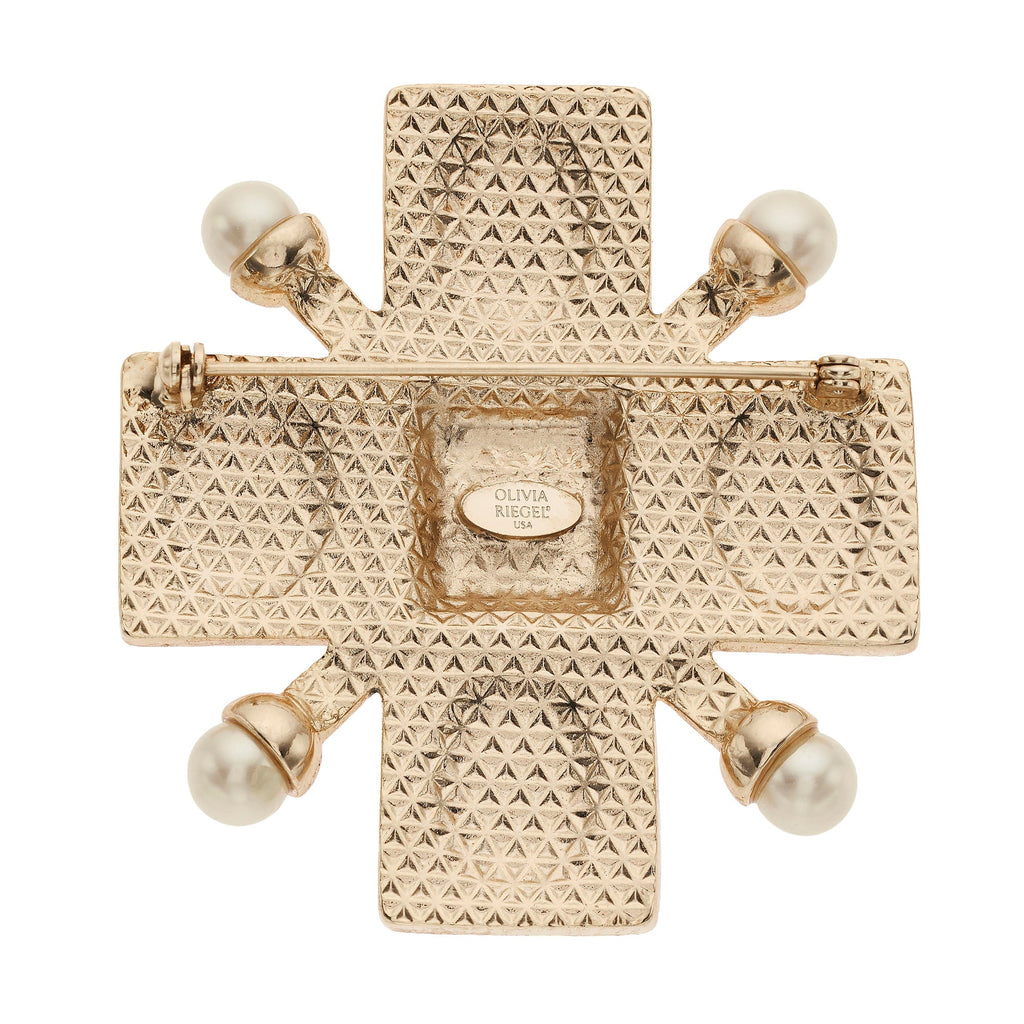 Byzantine Revival Cross Brooch with Intaglios & Pearls