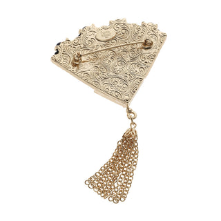 Black Fan with Gold Tassel Brooch