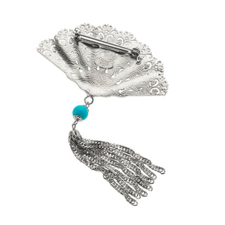 Silver Fan with Tassel Brooch