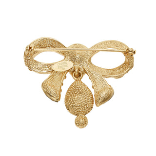 Gold Bow Brooch with Crystals