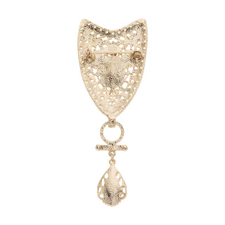 Gold Shield Teardrop Brooch with Blue Stones