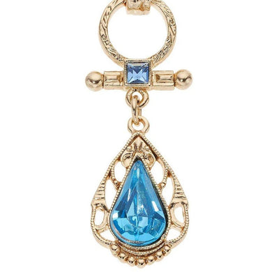 Gold Shield Teardrop Brooch with Blue Stones
