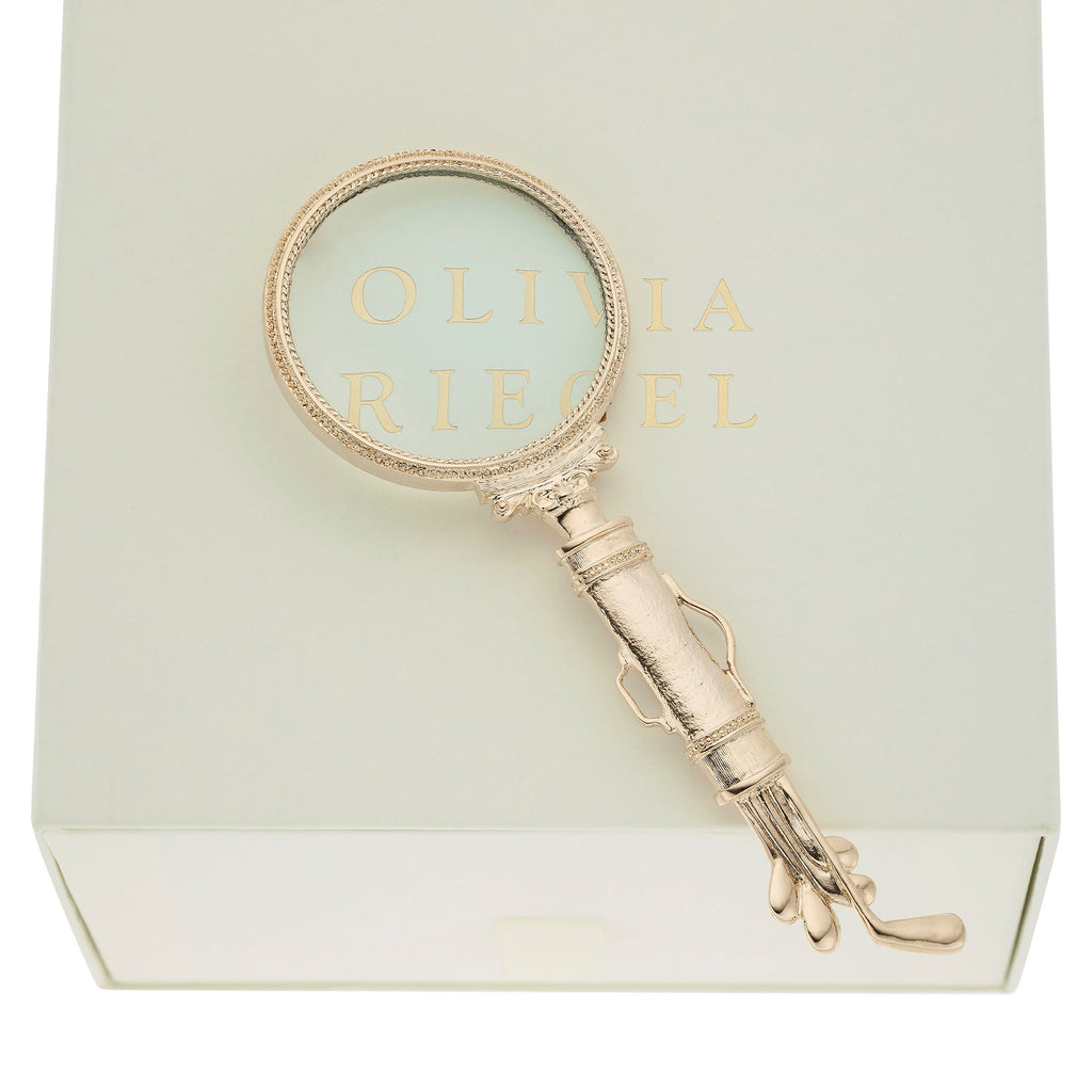 Gold Golf Clubs Magnifying Glass