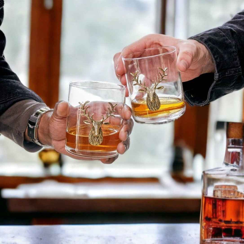 Gold Stag Crystal Whiskey Glasses – Set of 2