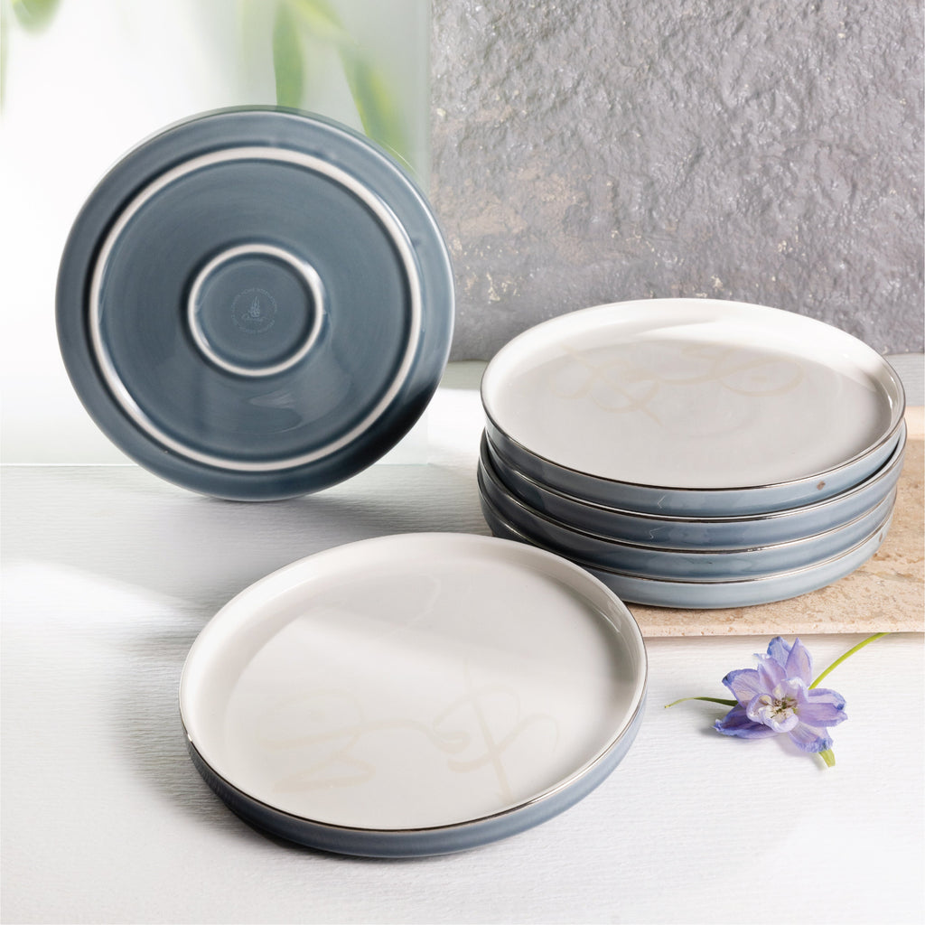 Jiwar Dessert Serving Plates Haze Blue & Silver | Elegant Serveware
