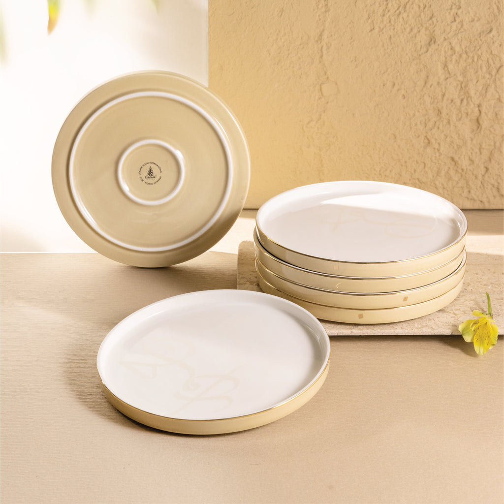 Jiwar Dessert Serving Plates Ivory & Gold | Elegant Serveware