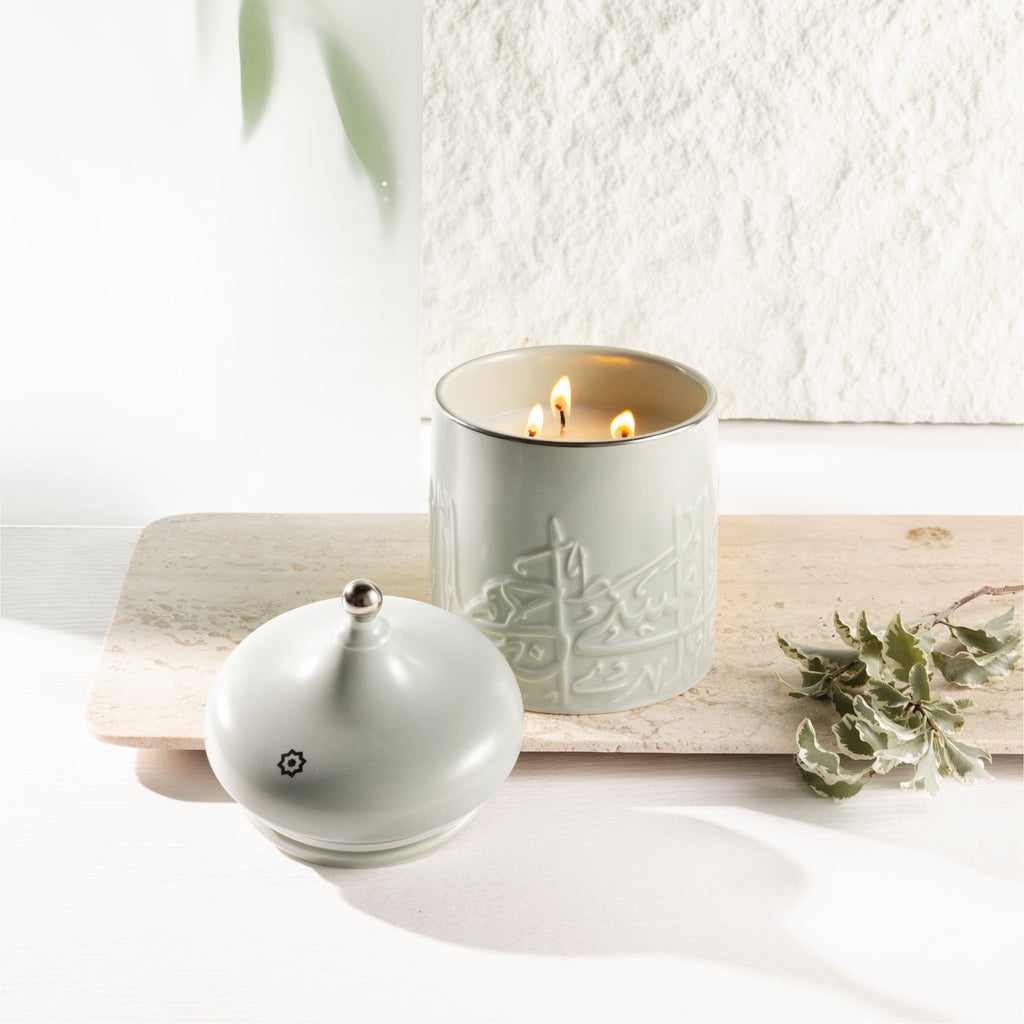 Jiwar -  Large Candle| Sea Rose - Mint Green & Silver