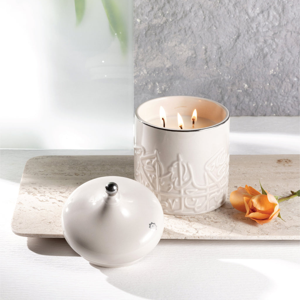 Jiwar -  Large Candle| Earthy Patchouli- Beige & Silver