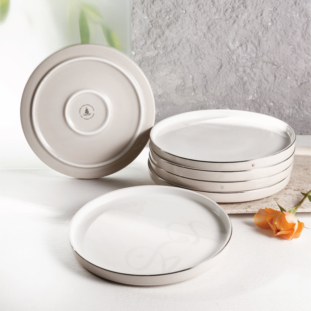 Jiwar Dessert Serving Plates Beige & Silver | Elegant Serveware