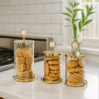 Elegant Glass Cookie Jar With Gold Lid and Base