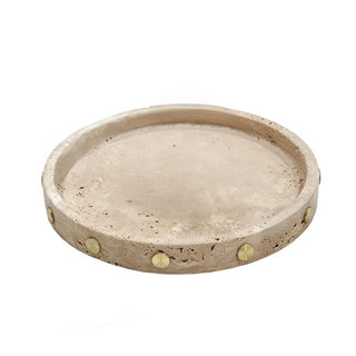 Round Travertine Decorative Tray with Gold Studs – 9.8