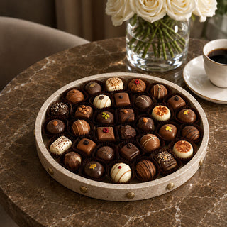 Round Travertine Decorative Tray with Gold Studs – 9.8