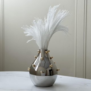 Stainless Steel Vase With Gold Balls Large